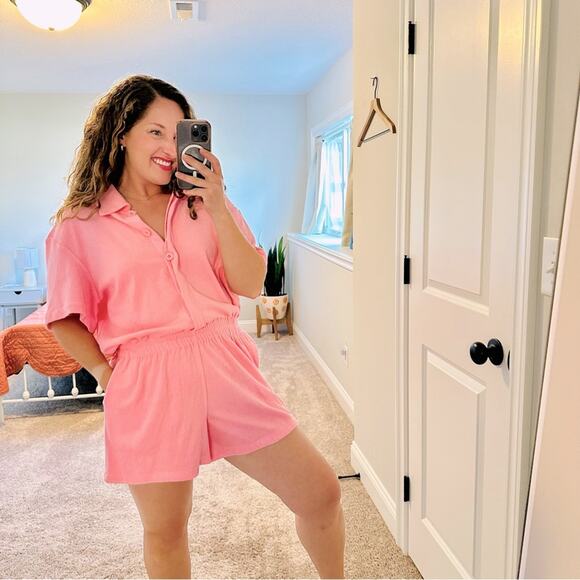 Good American Pink Terry Cloth Romper Large - Picture 1 of 12